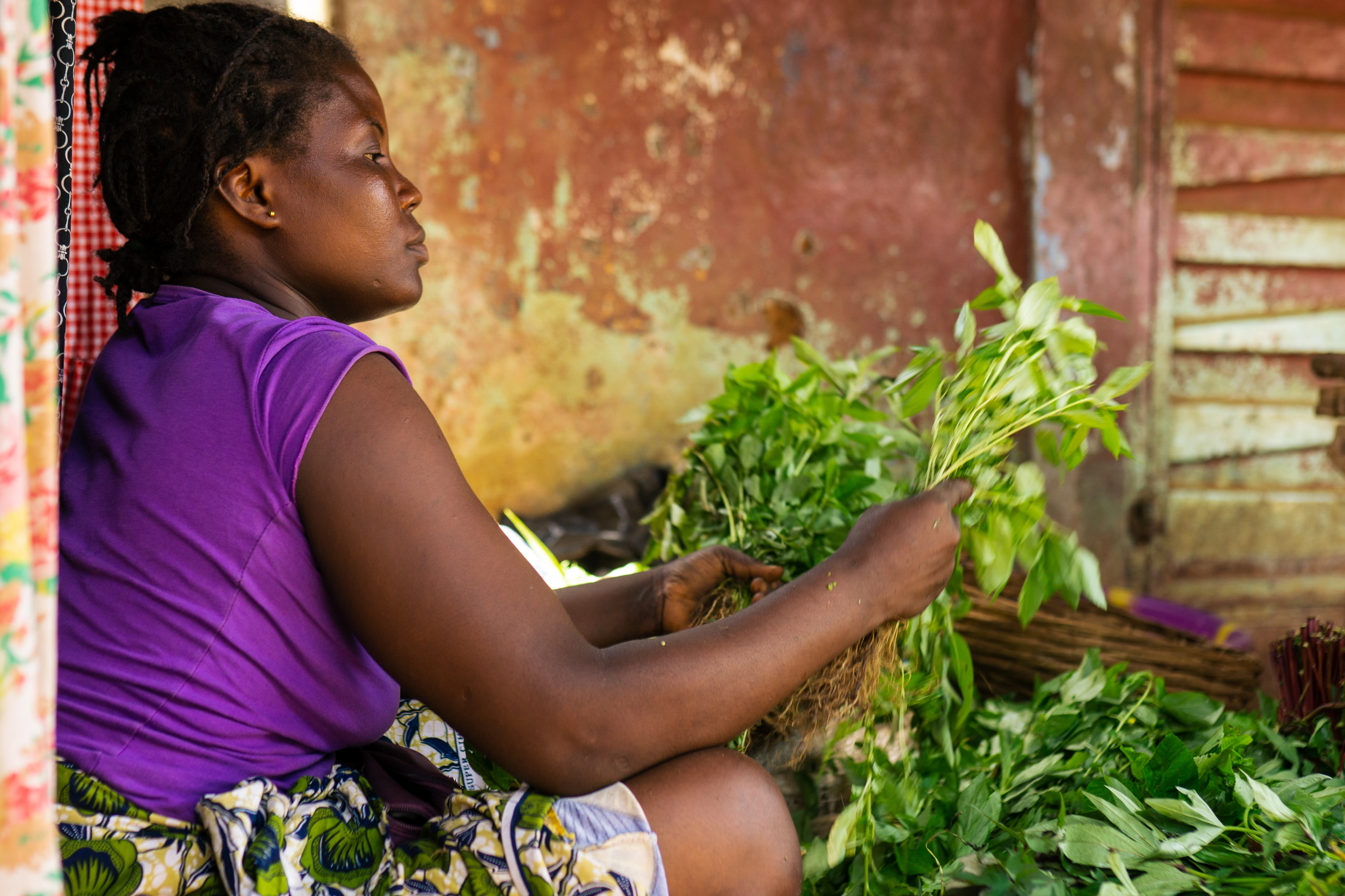 Fresh fruit and vegetables are sold alongside prepared foods that the vendors are encouraged to adapt with lower-salt recipes.